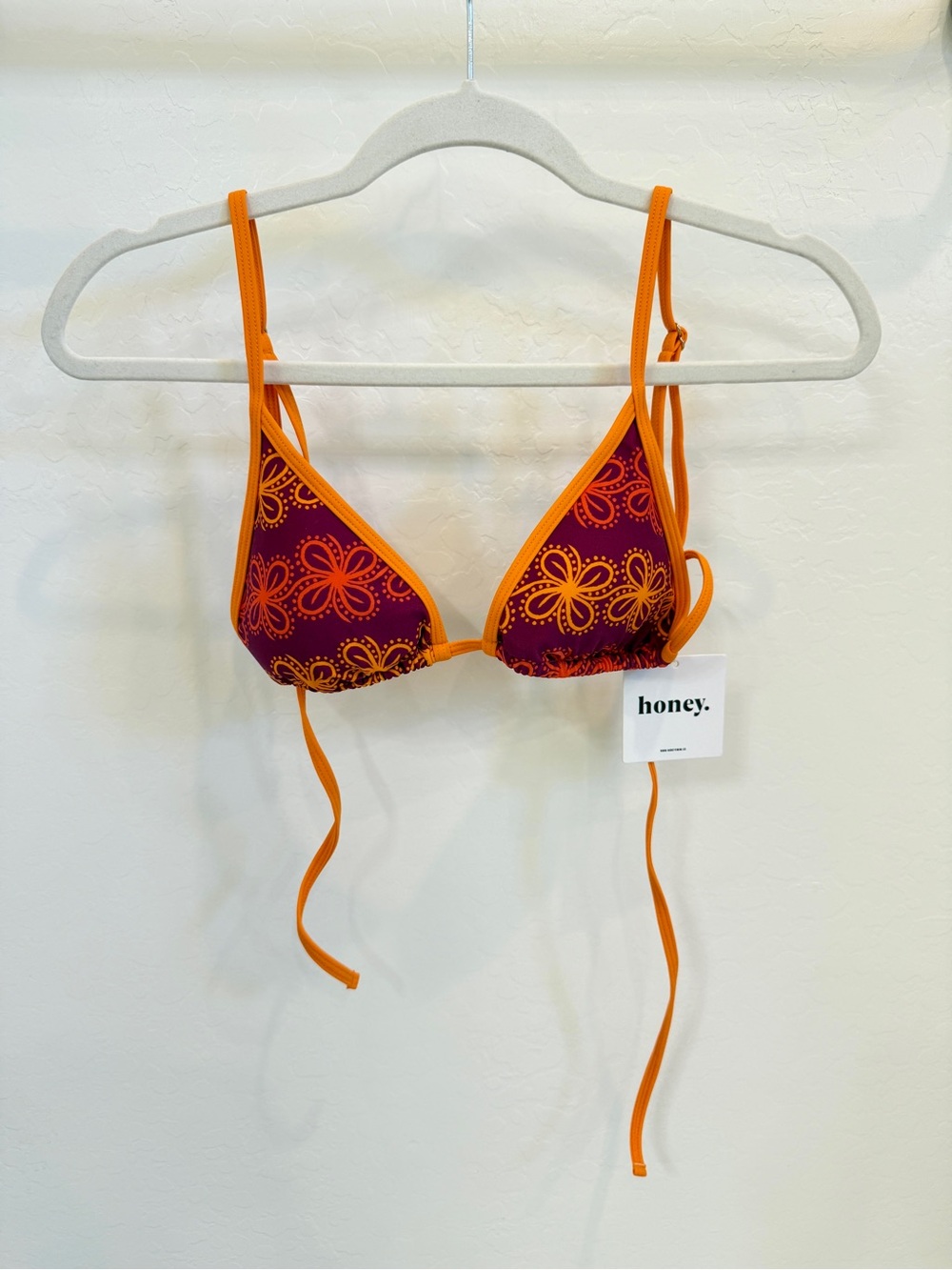 Honey Swim Floral Triangle Bikini Top in Purple & Orange